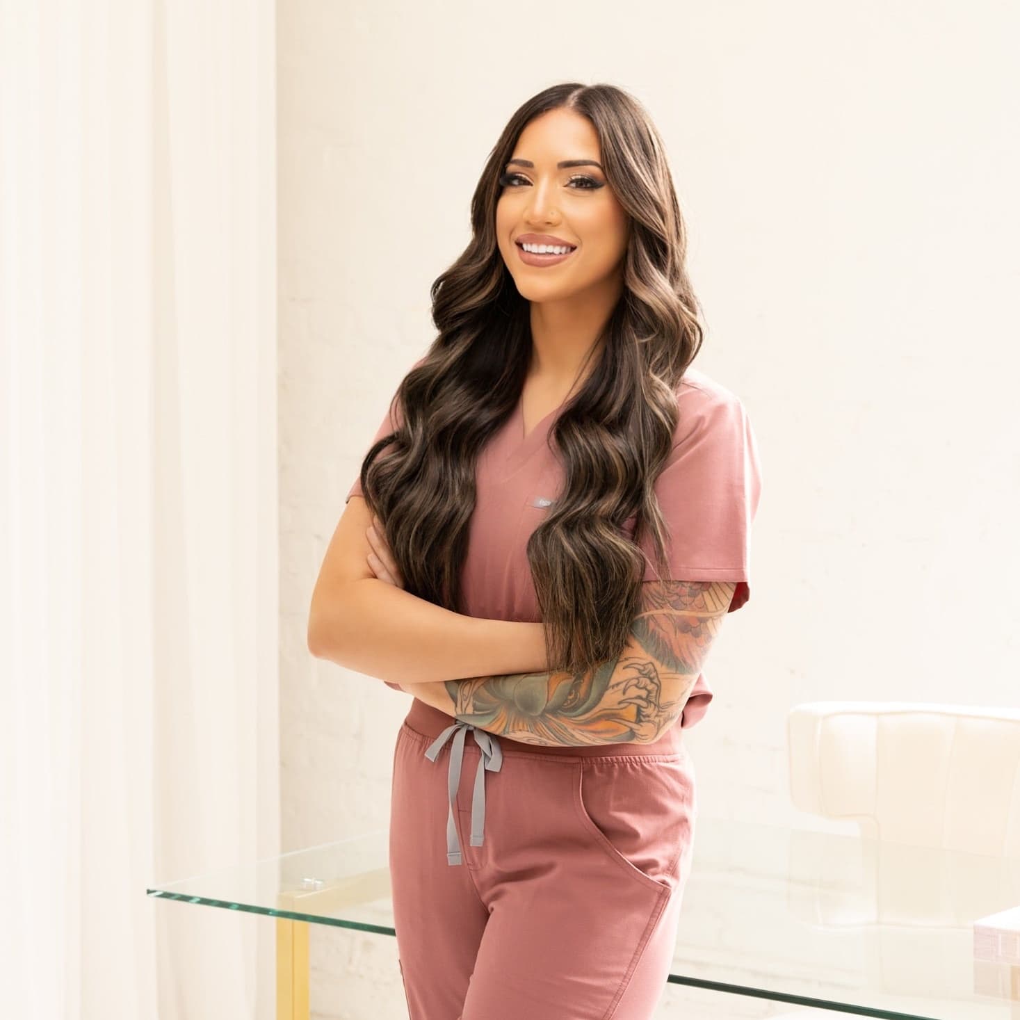 Cynthia portrait in pink scrubs